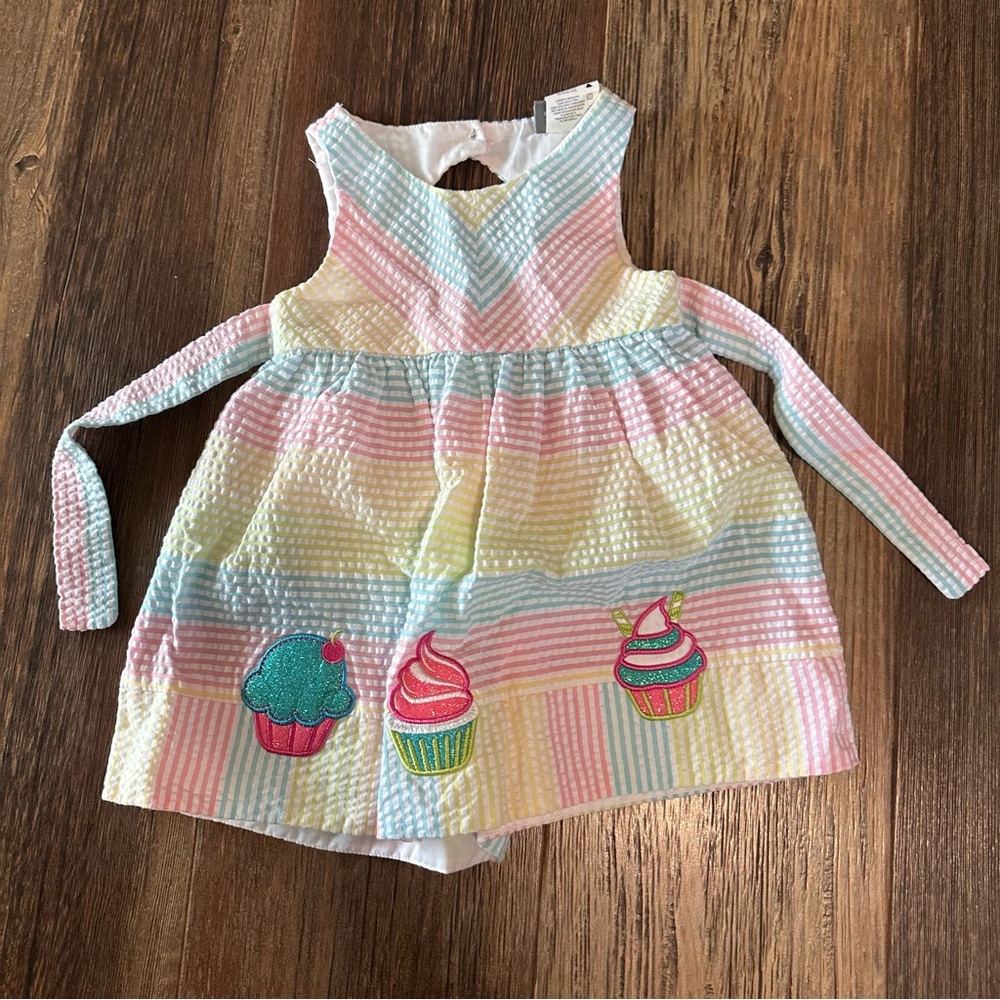 Emily Rose pastel seersucker striped sweet treat party dress Summer Cupcake 18m